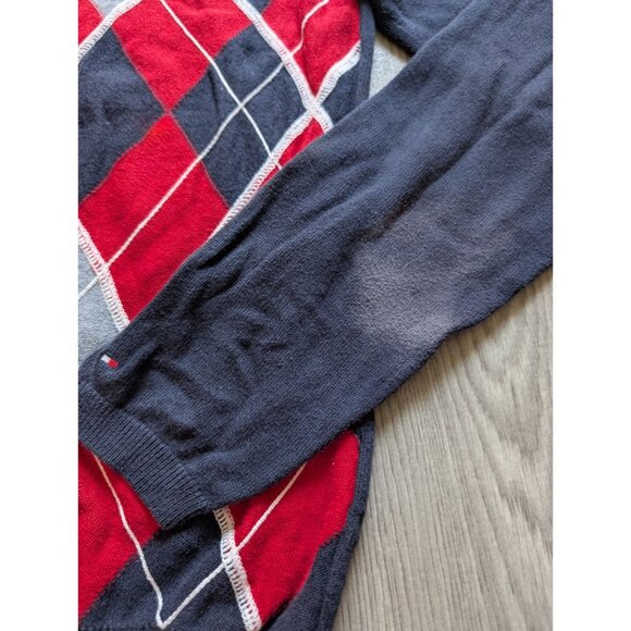 Tommy Hilfiger Red Blue Argyle Sweater L/G - Picture 6 of 7